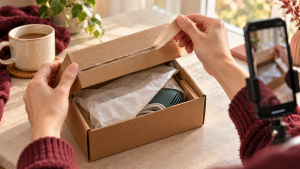 KOC unboxing đồ tiện ích trong khoảnh khắc mở hộp sản phẩm
